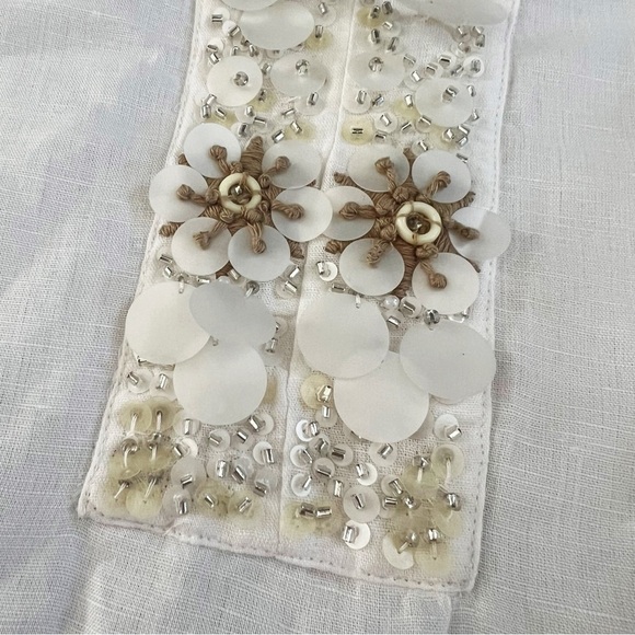 Chico’s Linen Cotton Beaded Tie Front Top Boxy Beachy Coastal 10 Lagenlook Chic - Picture 8 of 12